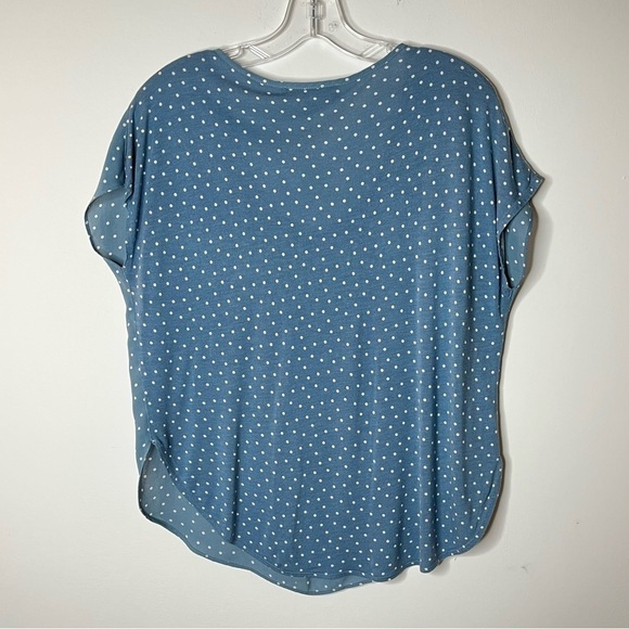 Loft Women's Top XS Blue Polka Dot Print Dolman Short Sleeve Tunic Mix Media - Picture 4 of 6